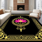 Vibrant Pink Lotus Golden Frame Rug