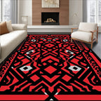 Bold Red Black Geometric Labyrinth Rug