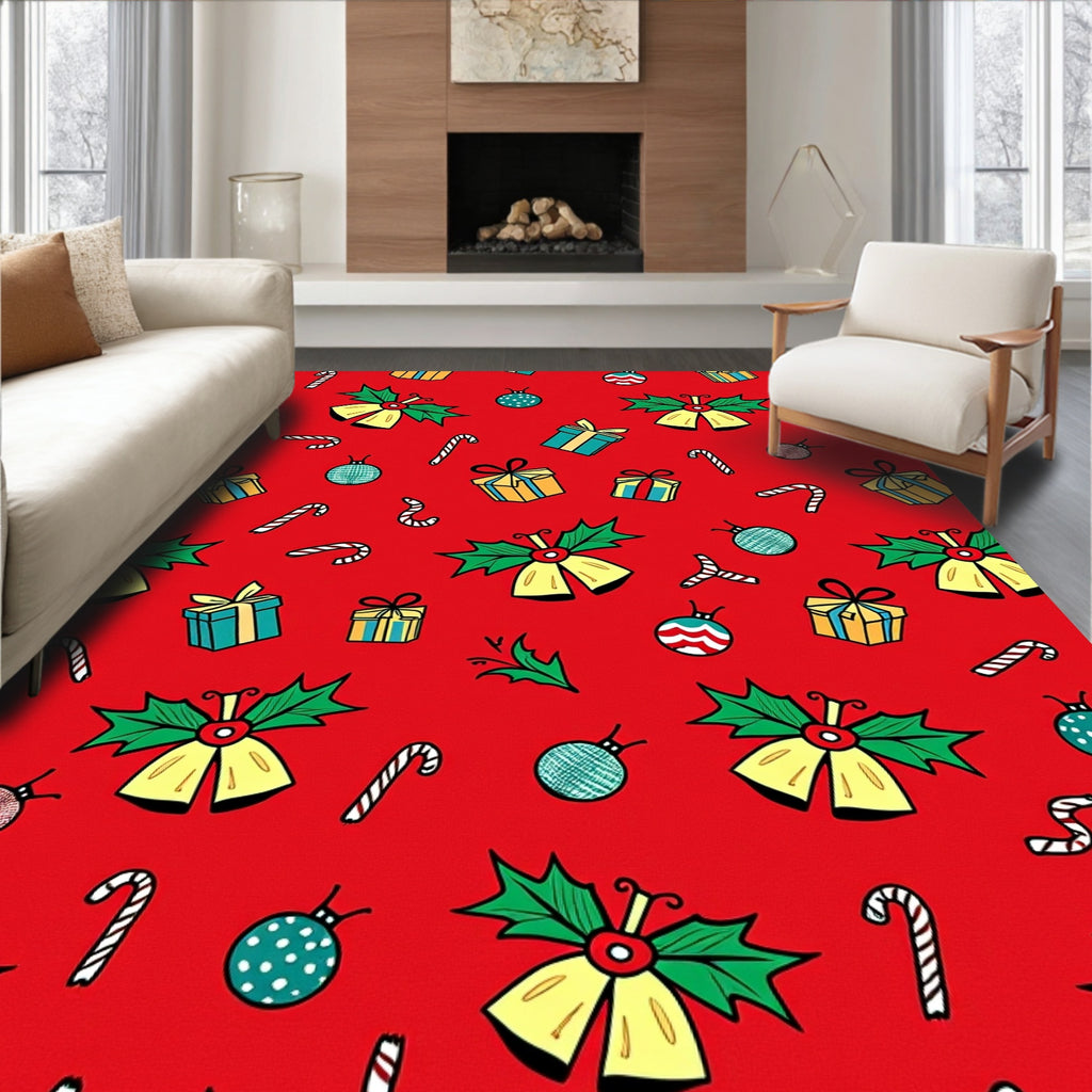 Festive Red Christmas Icons Repeat Rug