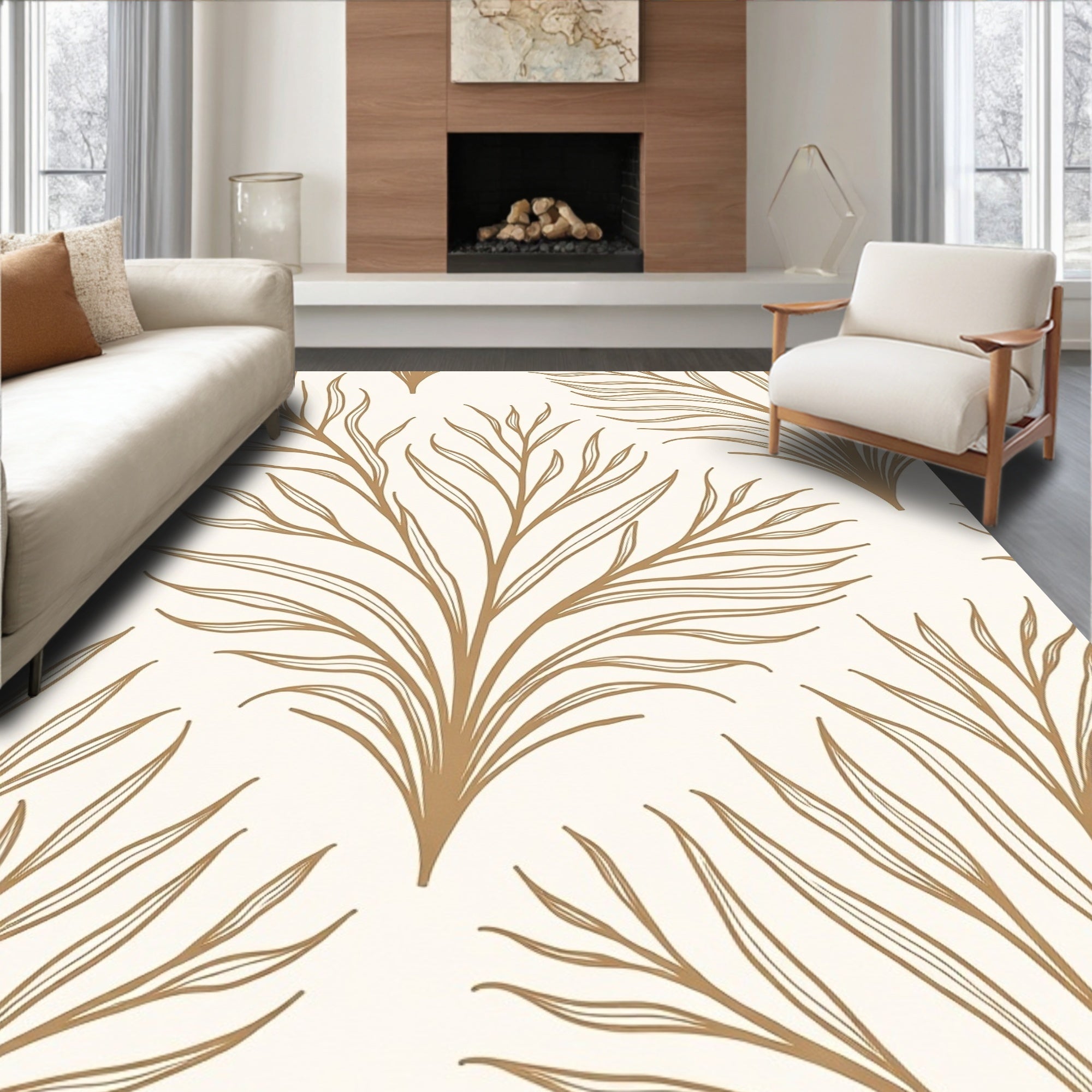 Golden Branch Line Art Rug