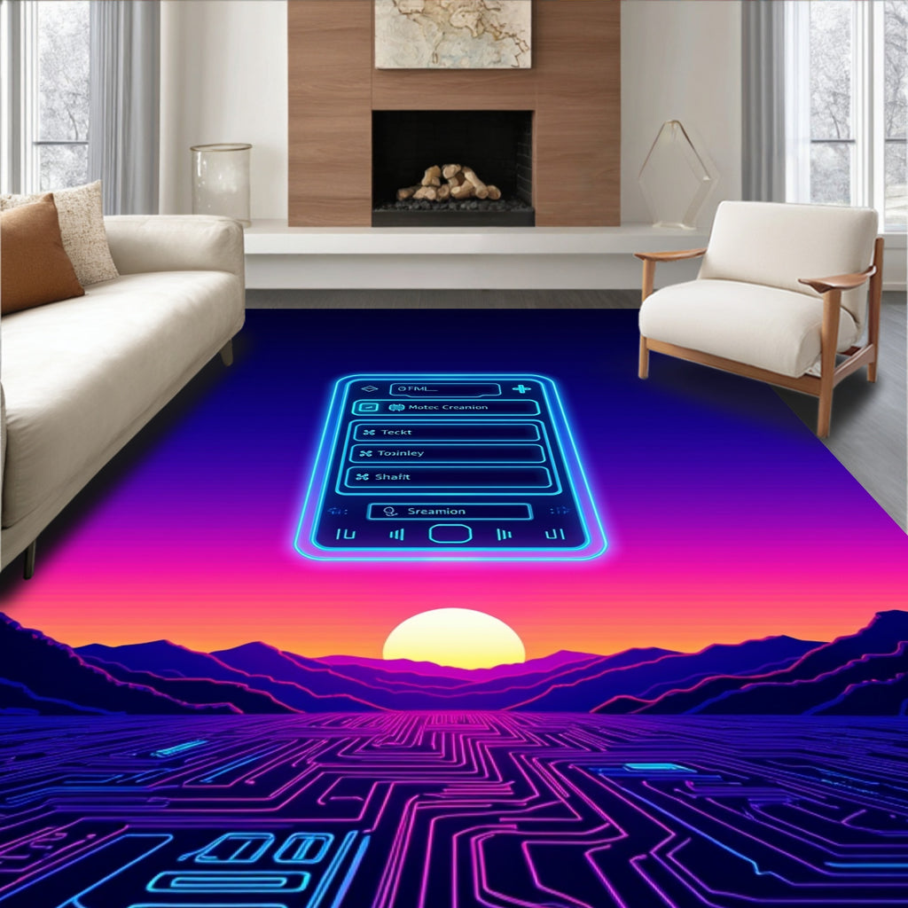 Neon Cyberpunk Horizon Interface Rug