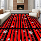 Red Black Snowflake Stripes Rug