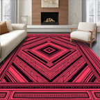 Vivid Crimson Geometric Diamond Medallion Rug