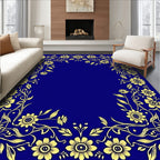 Golden Floral Border on Deep Blue Rug