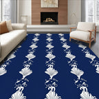 Classic Navy White Shell Flourish Stripe Rug