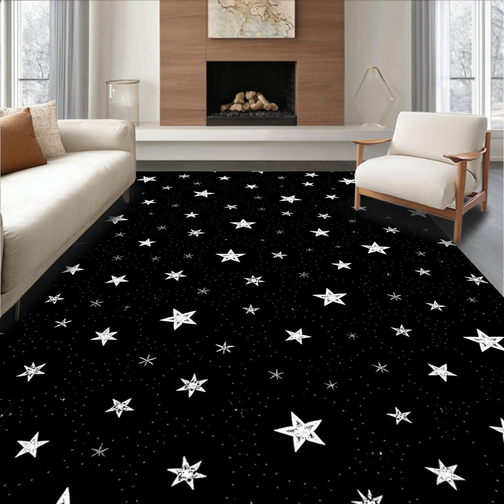Cosmic White Stars Throughout Black Rug