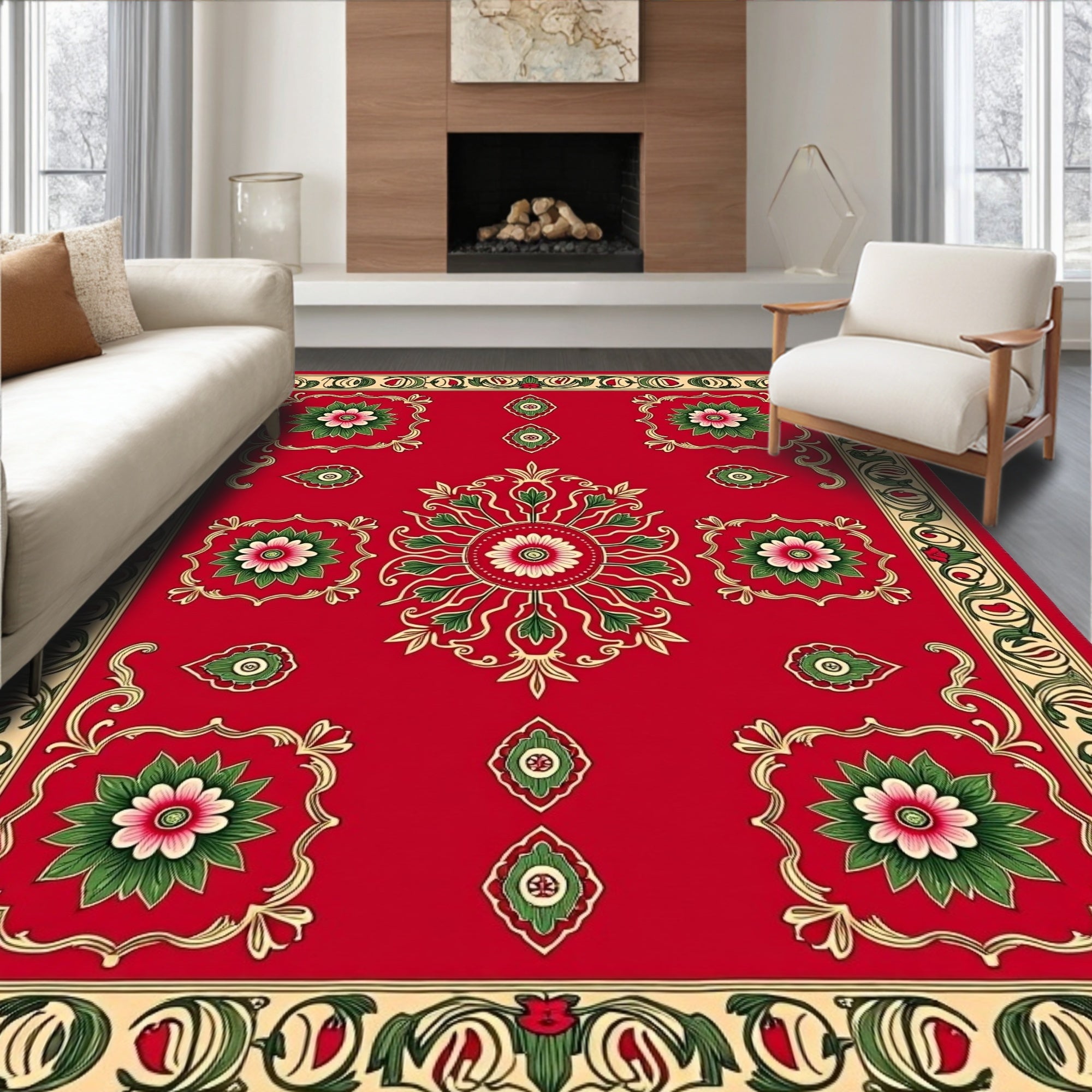 Radiant Crimson Floral Embellished Rug