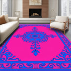 Vibrant Pink Blue Mandala Border Rug