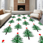 Green Christmas Trees Red Orb Rug