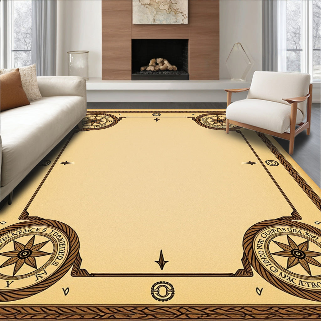Nautical Compass Rose Border Rug