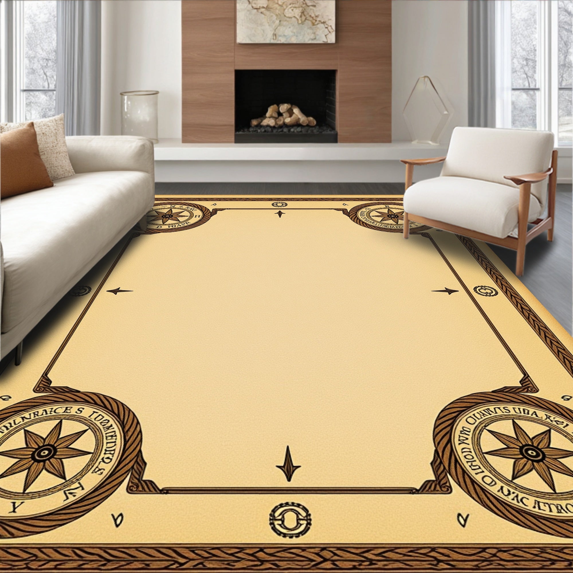 Nautical Compass Rose Border Rug