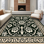 Black Ivory Floral Scroll Medallion Rug