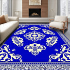 Royal Blue Cream Floral Medallion Ornament Rug
