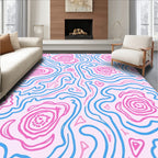 Pink Blue Wavy Floral Swirl Rug