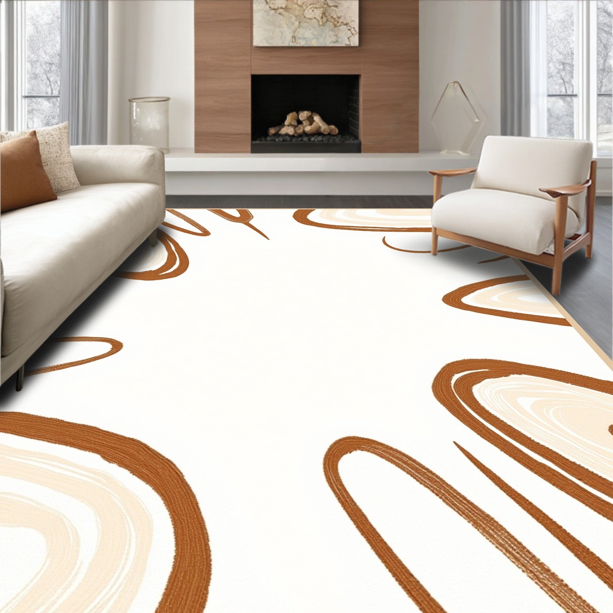 Terracotta Swirls Organic Abstract Rug