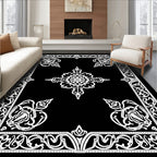 White Floral Scroll Border Medallion Rug
