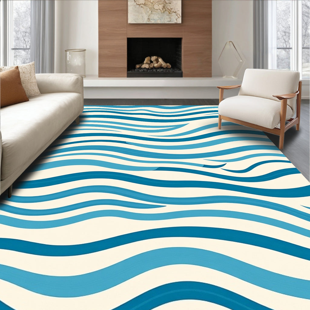 Oceana Blue Wave Ribbons Rug