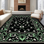 Art Nouveau Black Floral Scroll Rug