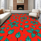 Festive Red Teal Holly Berries Rug