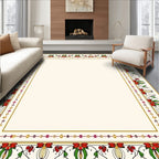 Ornate Red Green Floral Border Rug