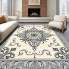 Cream Gray Ornate Floral Medallion Rug