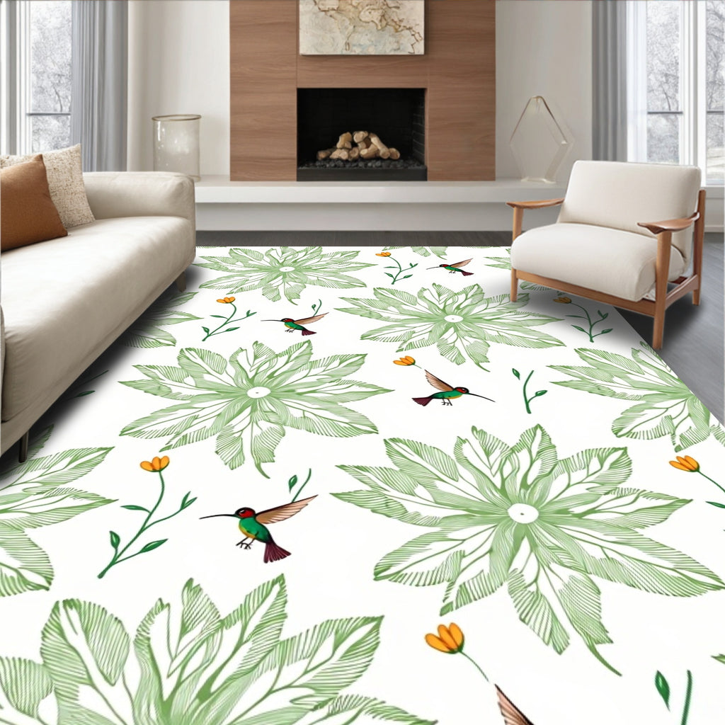 Green Leafy Bloom Hummingbird Medley Rug