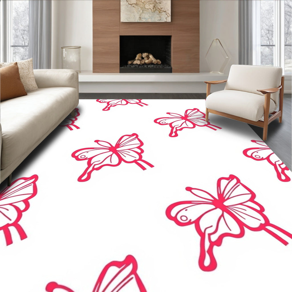 Crimson Swirling Butterfly Garden Rug