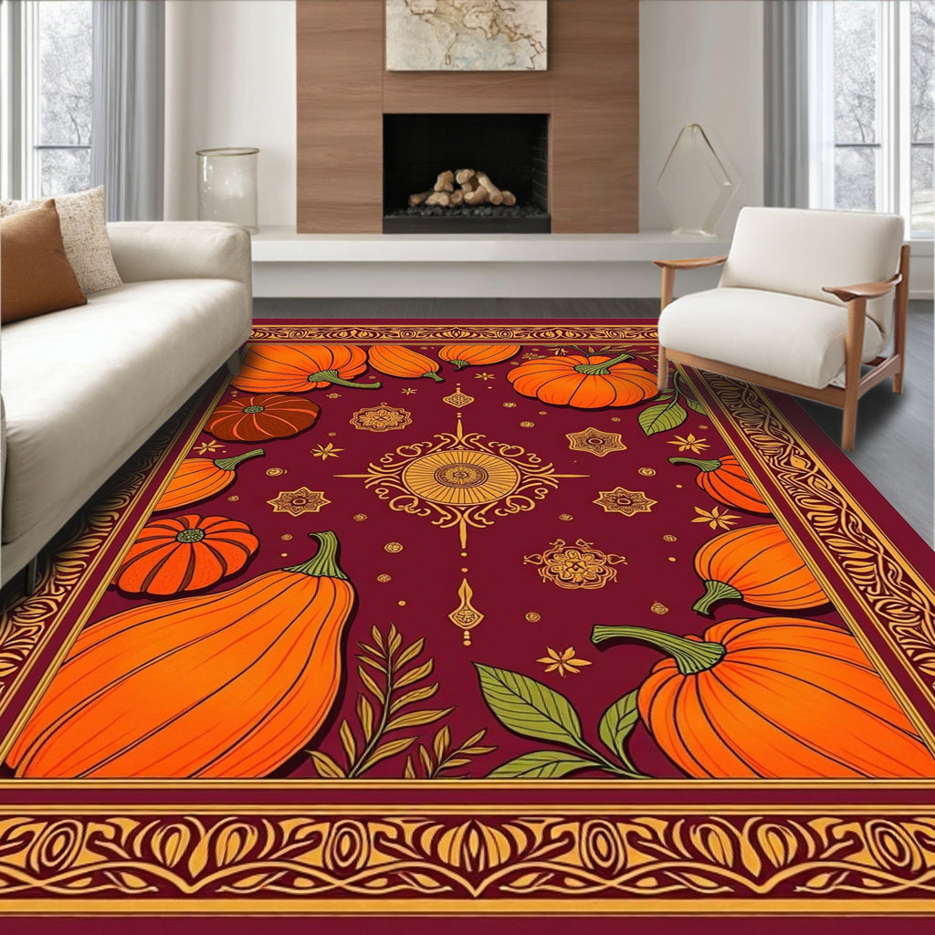 Harvest Pumpkins Scarlet Border Rug