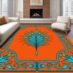 Bright Orange Teal Feathered Bloom Rug