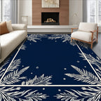 Navy White Botanical Frame Rug