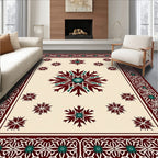 Burgundy Teal Starburst Medallion Border Rug