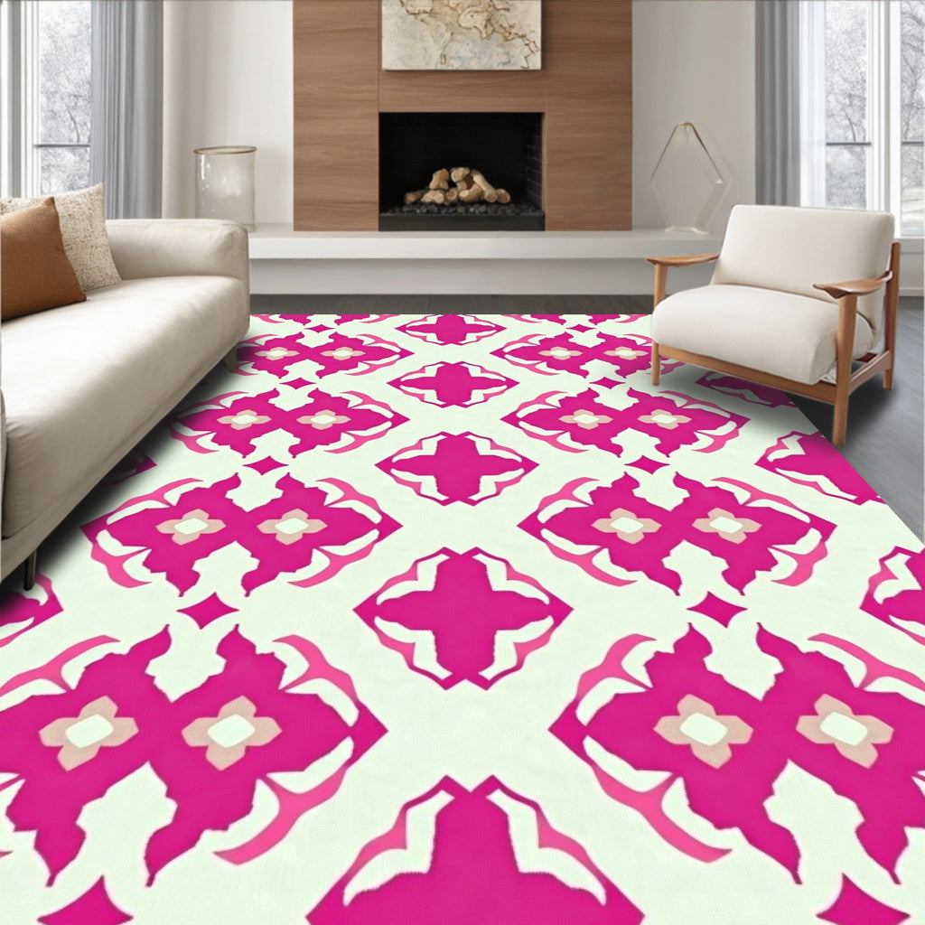 Vibrant Pink Floral Diamond Tile Rug