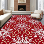 Crimson Snowflake Swirls With Gold Accents Rug