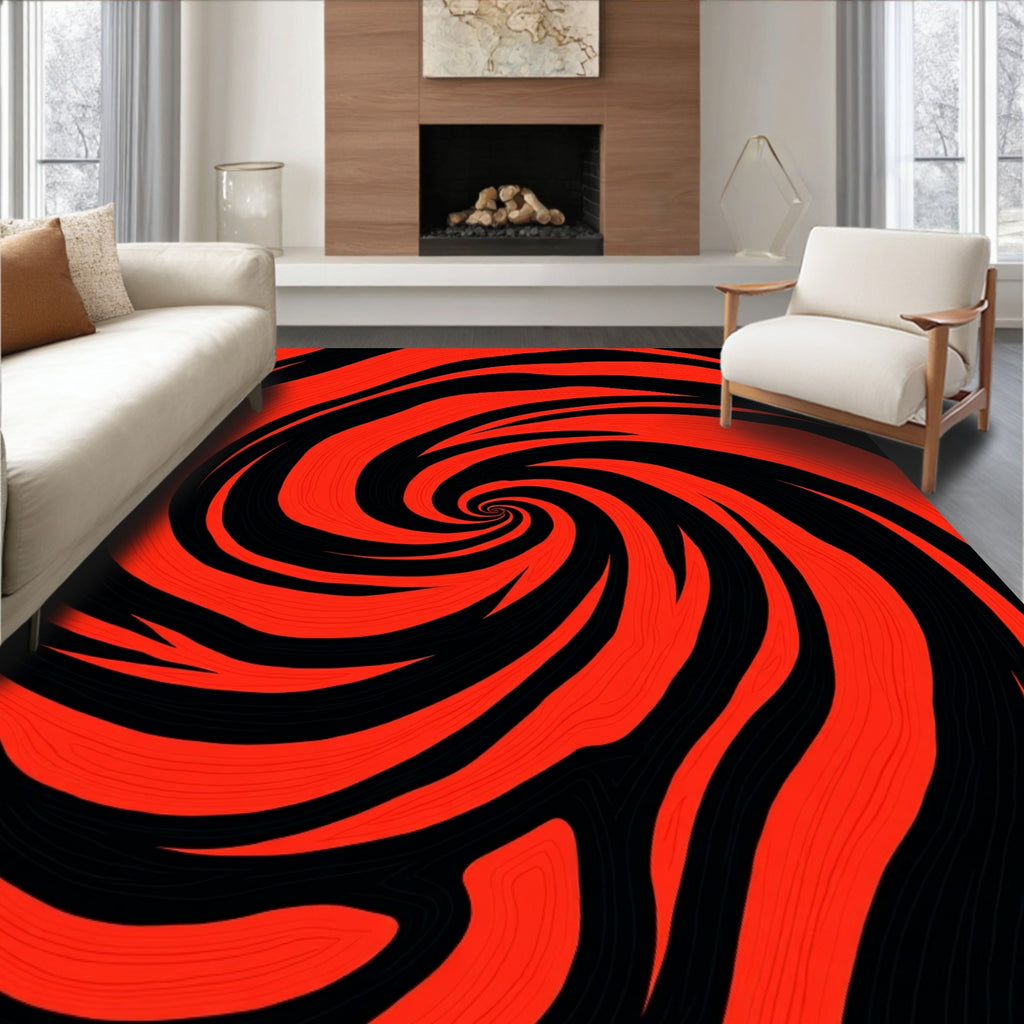 Crimson Black Swirl Hypnotic Rug