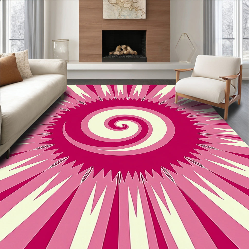 Radiant Pink Spiral Sunburst Rug