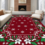 Crimson Floral Snowflakes Border Rug