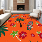 Orange Tropical Palm Surfboard Hibiscus Rug