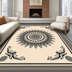 Black Cream Mandala Ornamental Frame Rug