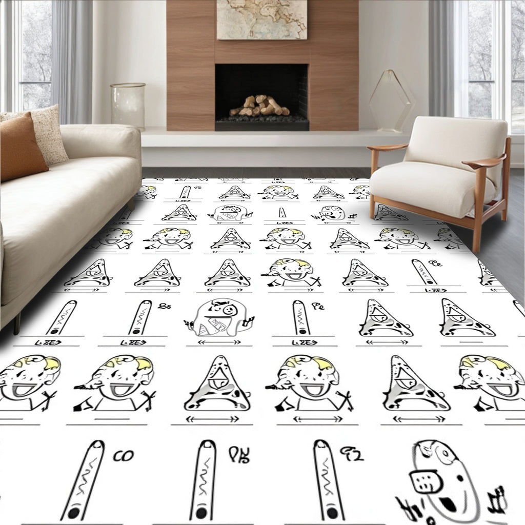 Playful Cartoon Characters Geometric Arrangement Rug