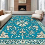 Teal Cream Ornate Floral Scroll Rug