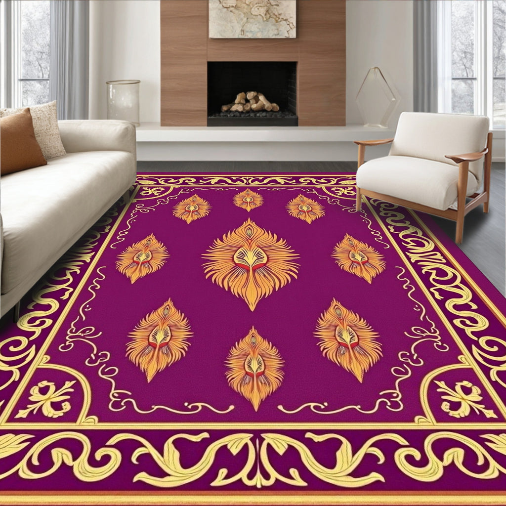 Regal Plum Golden Peacock Feather Rug
