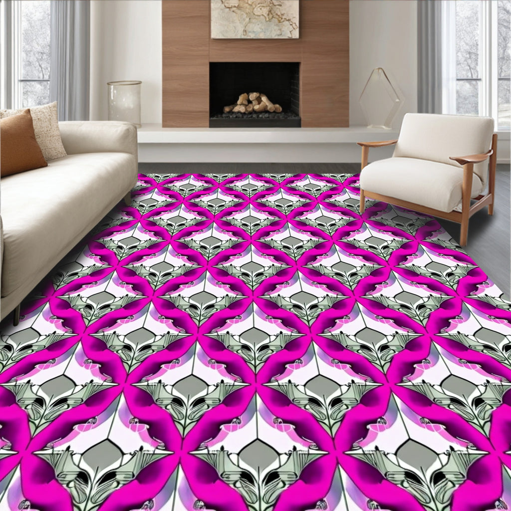 Vibrant Magenta Art Nouveau Floral Rug
