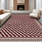 Deep Red Geometric Abstract Square Rug