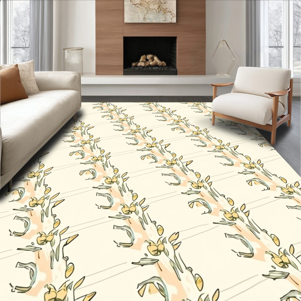 Cream Yellow Floral Archway Artwork Rug