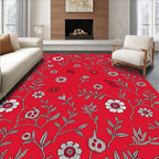 Red White Floral Botanical Vine Rug