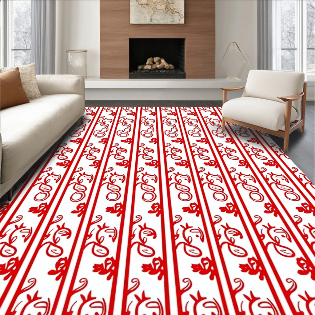 Red Floral Vine Stripe Rug