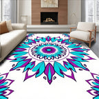 Vibrant Teal Purple Medallion Mandala Rug