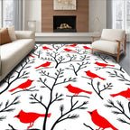 Red Cardinals Winter Tree Scene Rug