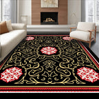 Crimson Red Geometric Floral Medallion Rug