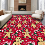Happy Gingerbread Man Candy Cane Christmas Rug